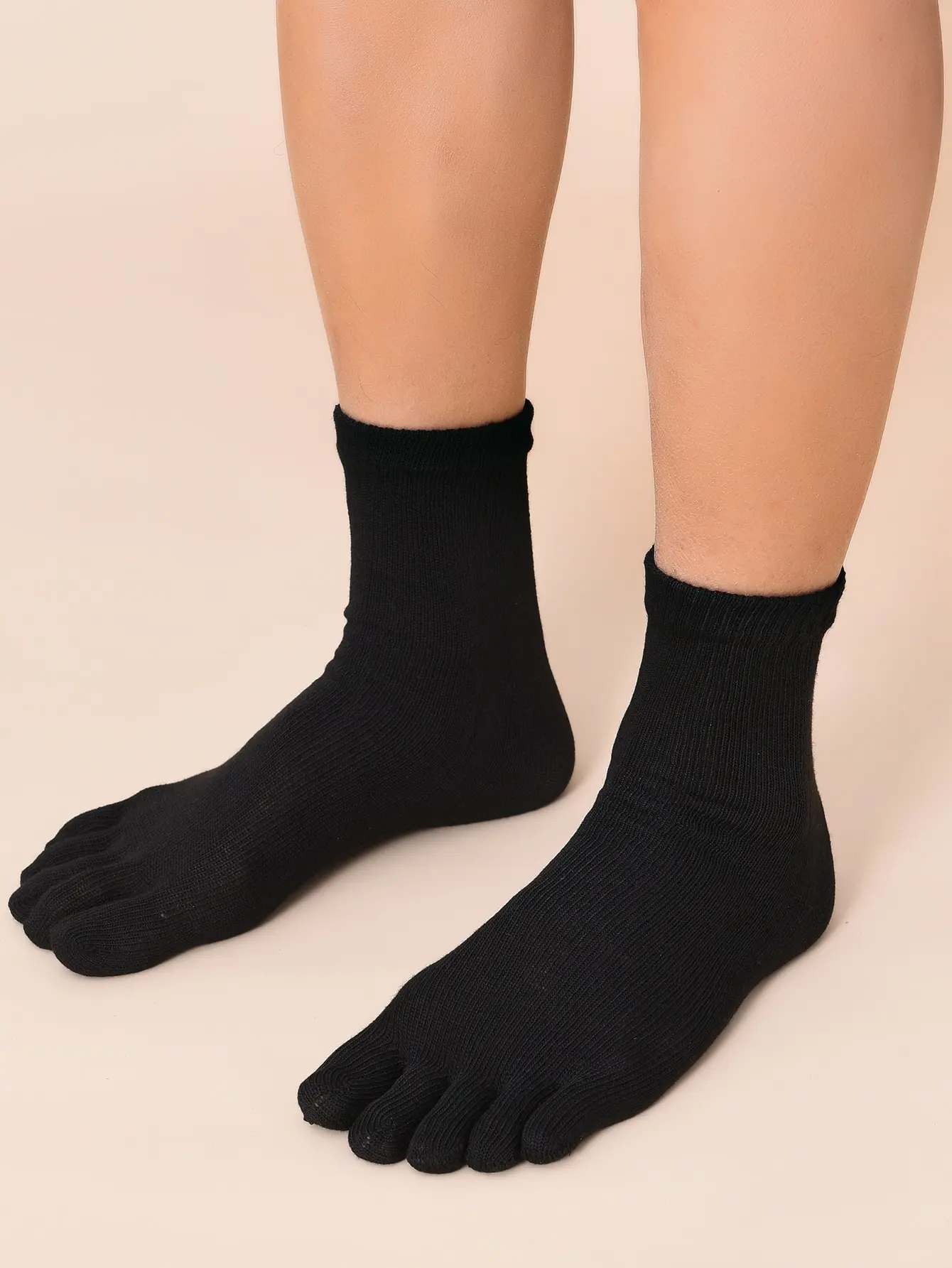 6 أزواج من الجوارب الرجالية بخمسة أصابع قابلة للتنفس، مريحة للذكور بلون سادة، جوارب قطنية متوسطة غير رسمية #4