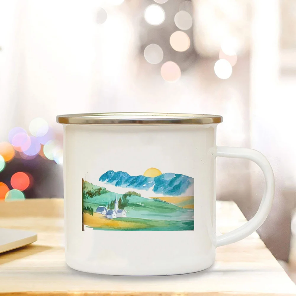 Adventure Camping Enamel Mugs Vacation Outdoor Travel Water Cups Camping Bonfire Party Beer Drink Milk Coffee Mug Camper Gifts