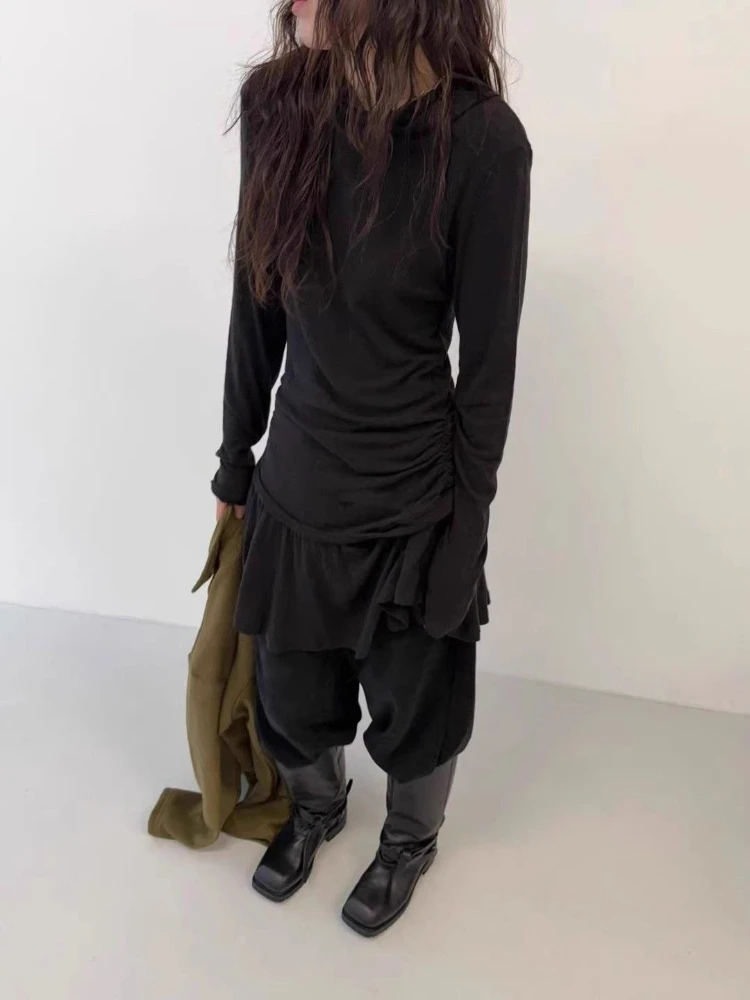 Y2K Ästhetik Damen Kapuzen-Minikleid 2026 Frühling Tailliertes Tunika-Plissee-Kleid Grunge Harajuku Feen A-Linien Rüschenkleid