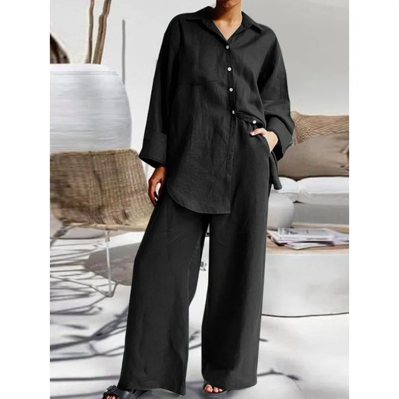 Blouse Shirt Trousers Suit Women's Spring/Autumn Loose-fitting Comfortable Minimalist Casual Fashionable Niche High-end Elegant
