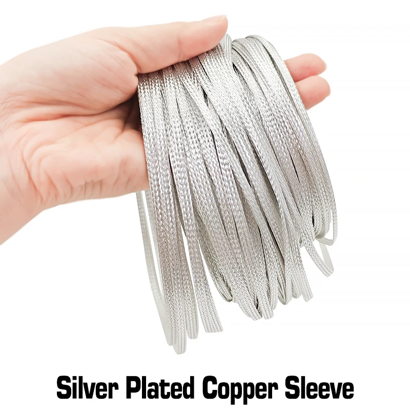 

2/5m Silver Plated Copper Braided Pipe Screening Audio Speaker Wire Wrap Signal Cable Shielding Metal Sheath Anti Interference