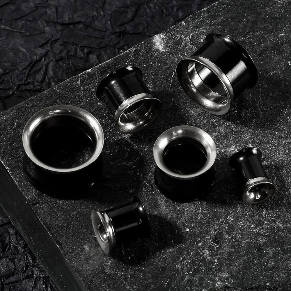 Edelstahl-Ohr-Tunnels, doppelt ausgestellte Tunnel, Patchwork-Farben, hohle Ohrringe, Körperschmuck für Männer und Frauen, 2G-5/8 Zoll – Detail 12