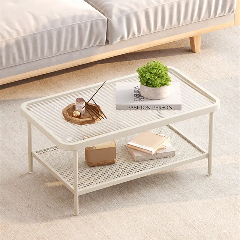 Modern simple wabi-sabi ins style living room home small apartment coffee table glass rattan weaving creative minimalist square