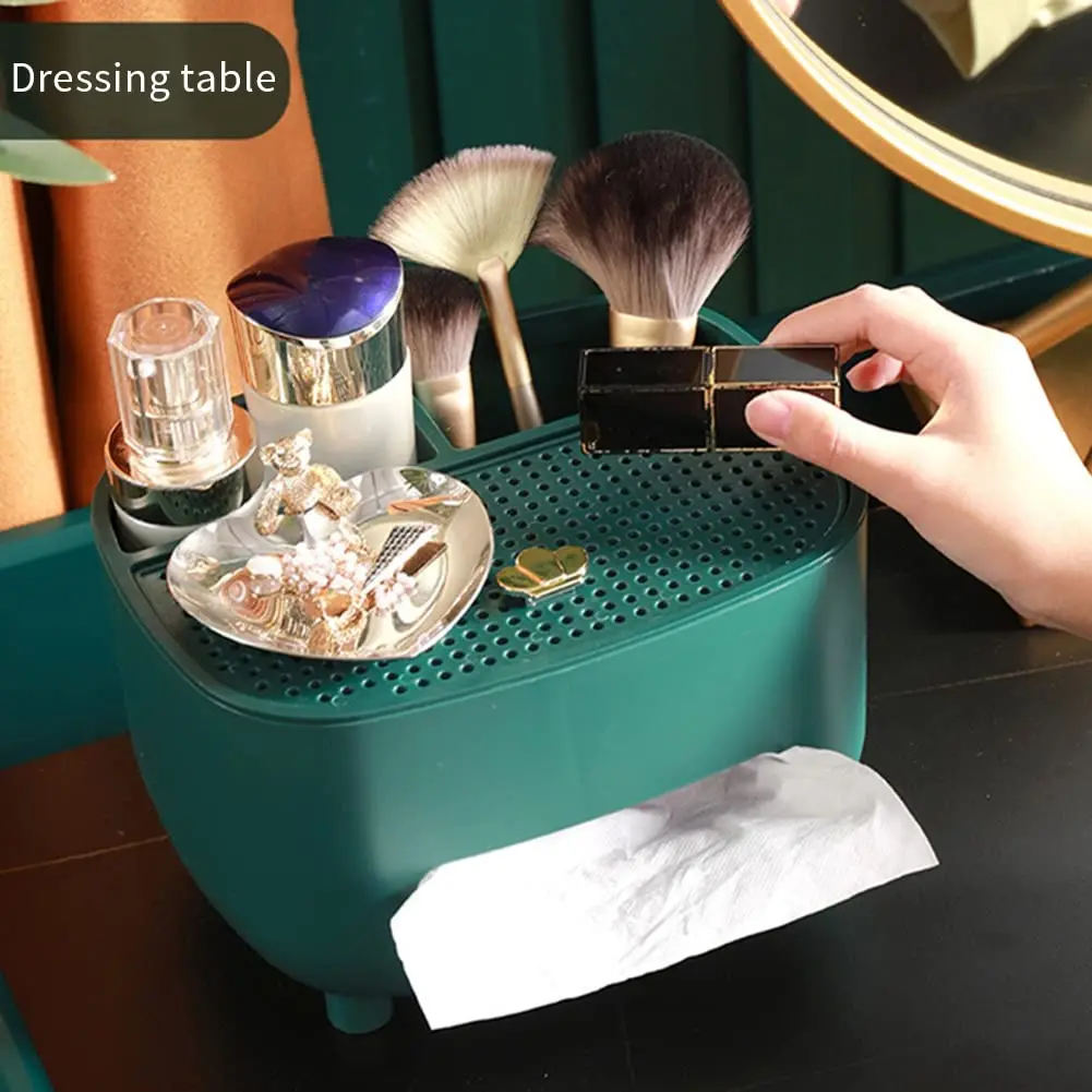 

Tissue Box Cover Holder with Storage, Napkin Tissue Box Cover Multifunctional Stationery Remote Control Box