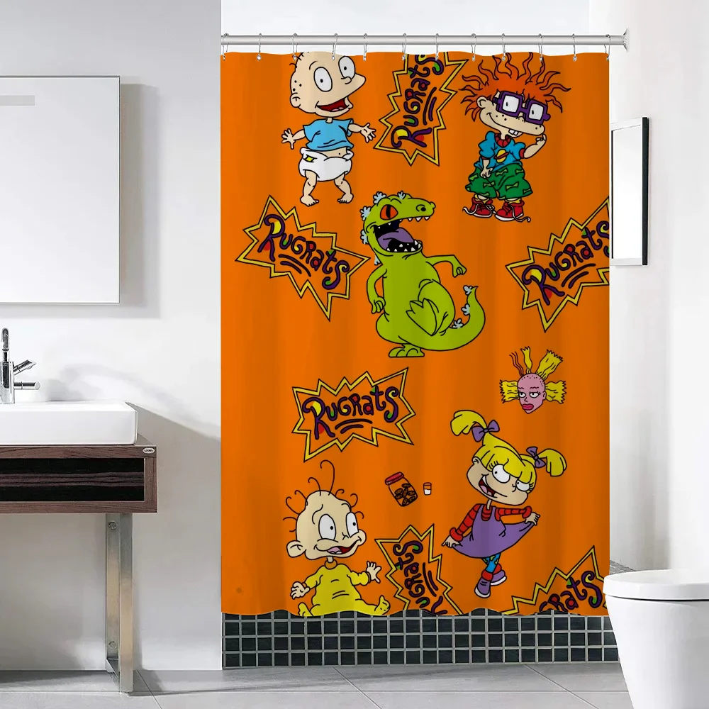 Rugrat Bathroom Shower Curtain Waterproof Fabric Bathroom Curtains Bath Folding Partition Accessories Bedrooms Things the Set