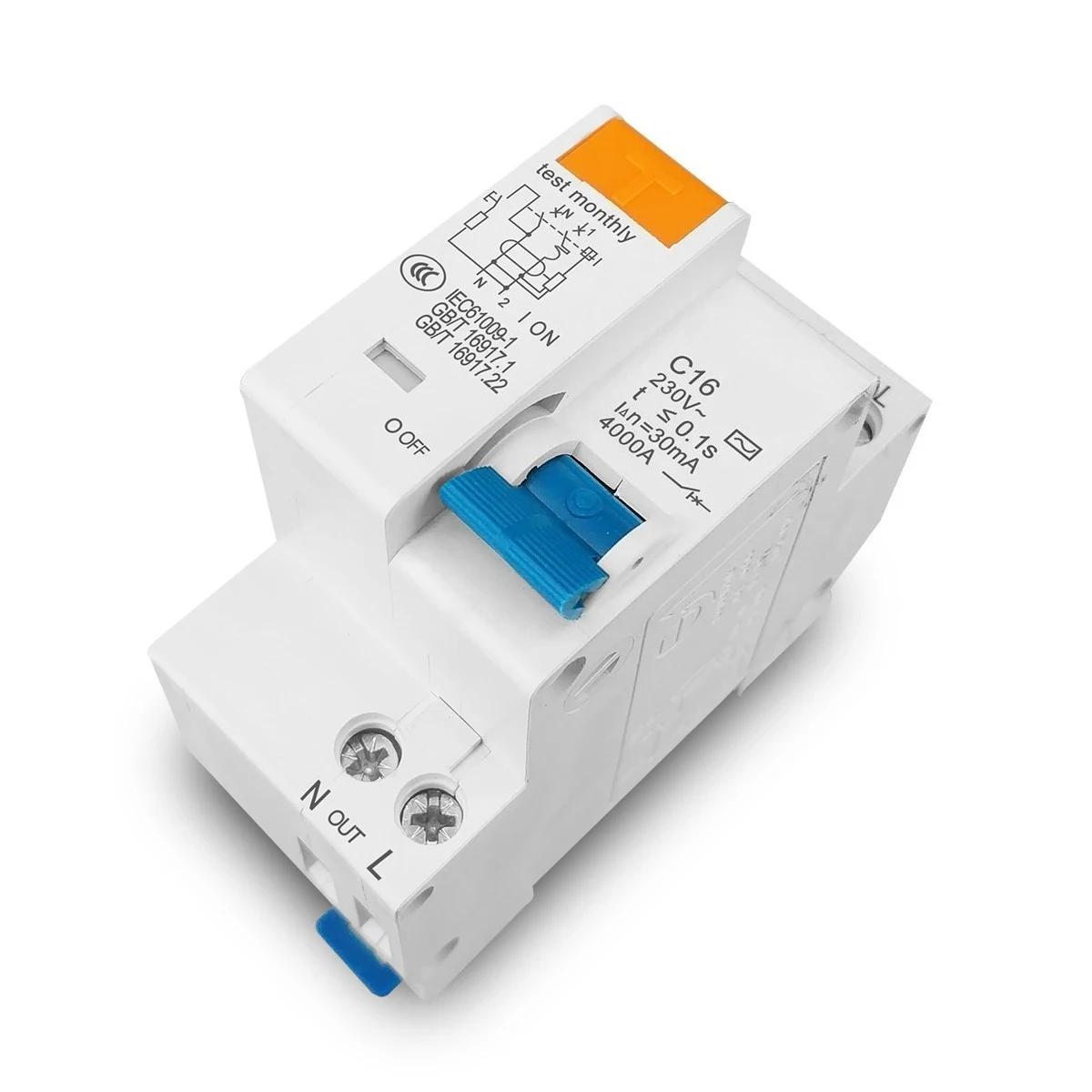 قاطع الدائرة المتبقية 230 فولت 1P+N مع حماية من التسرب الحالي الزائد والقصير RCBO MCB