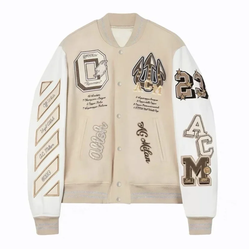 Trendy Soccer Fashion New Men's Embroidered Bomber Jacket Hip Hop Letter Splicing Leather Baseball Clothing