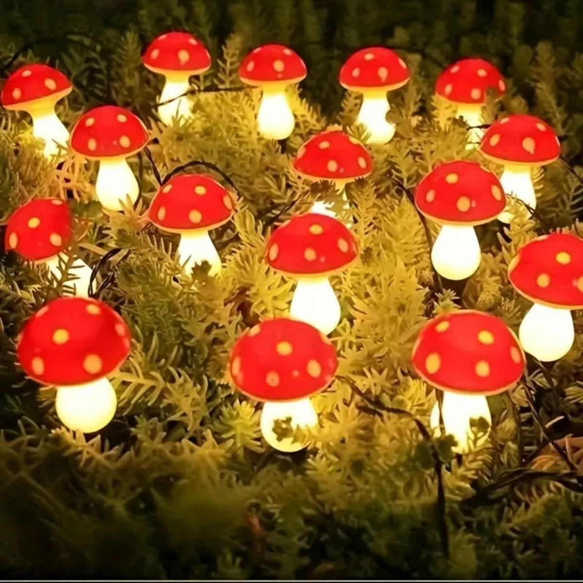أضواء خارجية تعمل بالطاقة الشمسية، أضواء سلسلة كومة زخرفية خارجية لطيفة على شكل فطر للحديقة، أضواء خارجية مقاومة للماء تعمل بالطاقة الشمسية