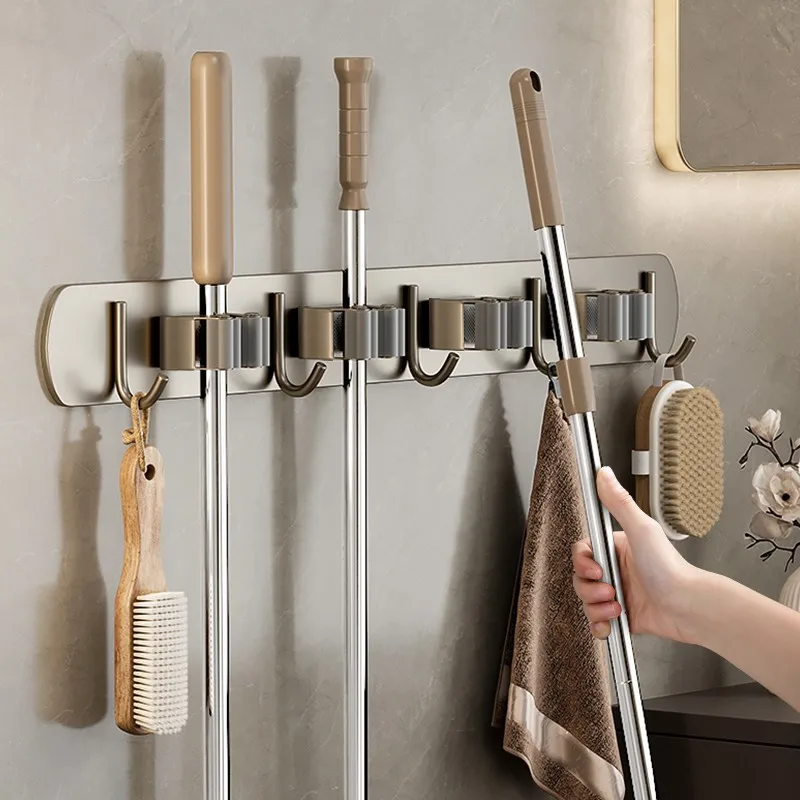 

Mop Wall Hanging Bracket Without Punching Hook Bathroom Bathroom Buckle Fixing Broom Storage Rack