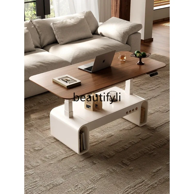 

Lifting coffee table living room light luxury high-end sense simple solid wood coffee table integrated dual-purpose