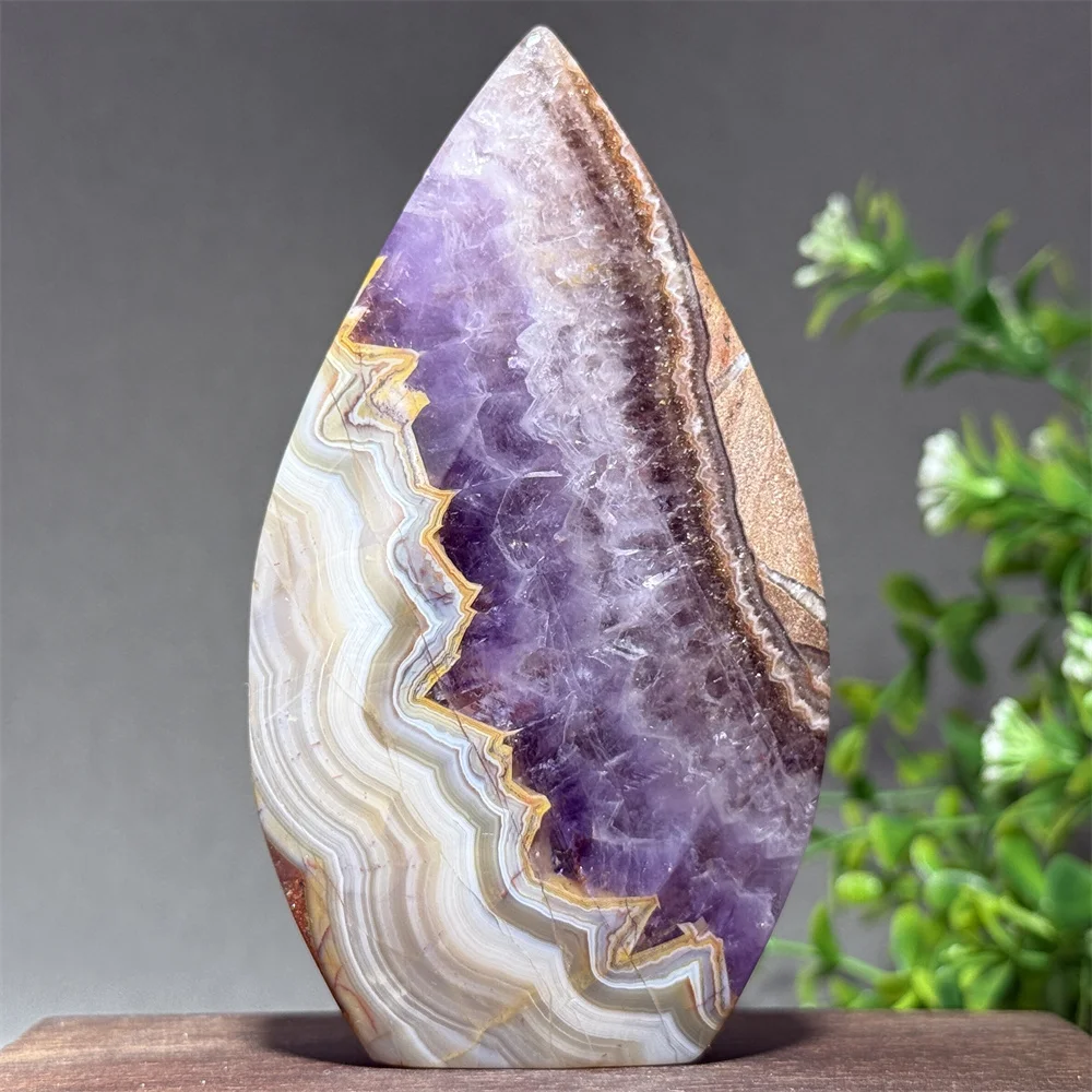 Torche en Agate Améthyste Naturelle de Forme Libre, Pierre Précieuse Minérale pour la Méditation, la Guérison, la Magie, l'Énergie, la Décoration d'Intérieur et la Porte-Bonheur, Cadeau