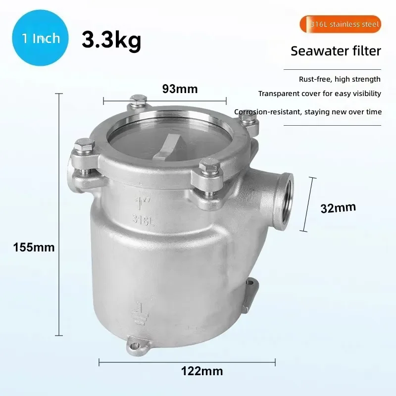 for Yacht Speedboat Marine Engine Generator Set Air Conditioning Seawater Filter 316 Stainless Steel