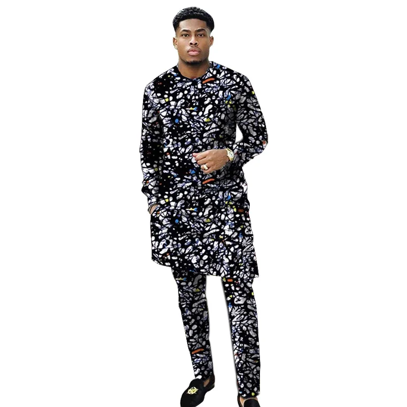 African clothing men\'s print set shirt with trouser patchwork Ankara pant sets customized wedding wear male formal outfits