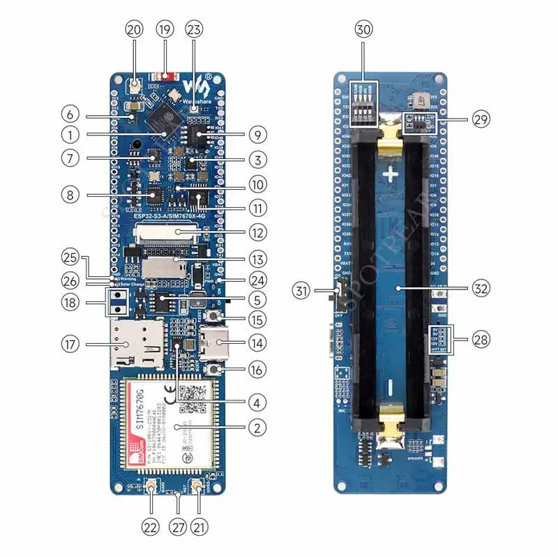 ESP32-S3 SIM7670G 4G Development Board With Camera Global Band Portable WIFI LTE Cat-1/4G/GNSS/GPS