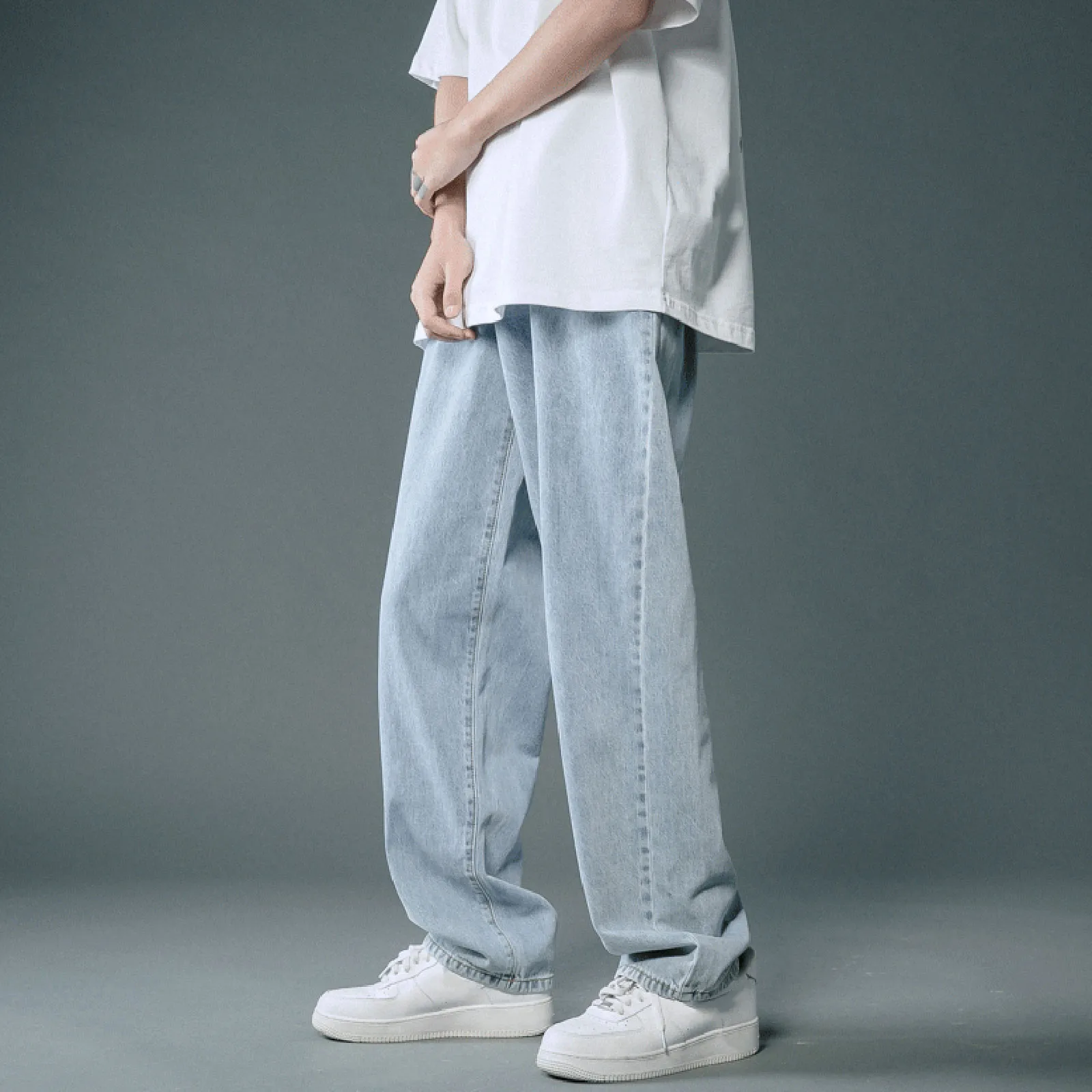 

Men Casual Slouchy Jeans Fashion Loose Baggy Denim Trousers Street Wide Leg Pants Boyfriend Washed Jeans Long Trousers