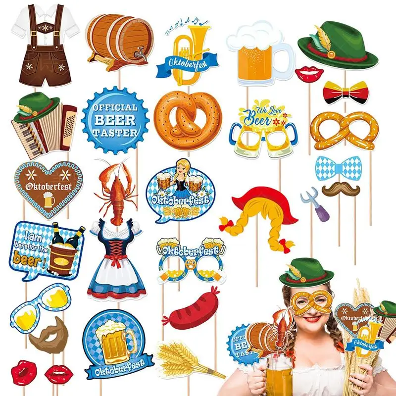 German Beer Festival Photo Booth Props Oktoberfest Holiday Party Props Cupcake Toppers 28pcs Beer Festival Party Supplies With