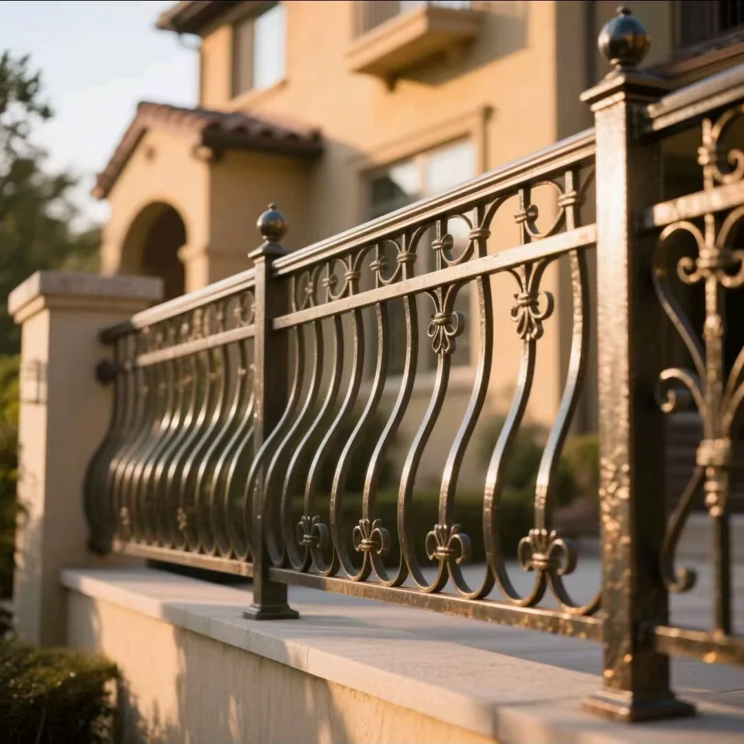 

cj- Quality Crewell Luxury Modern Cast Wrought Iron Staircase Terrace Railing Handrails UV Protected Rust/Water Flooring ISO@