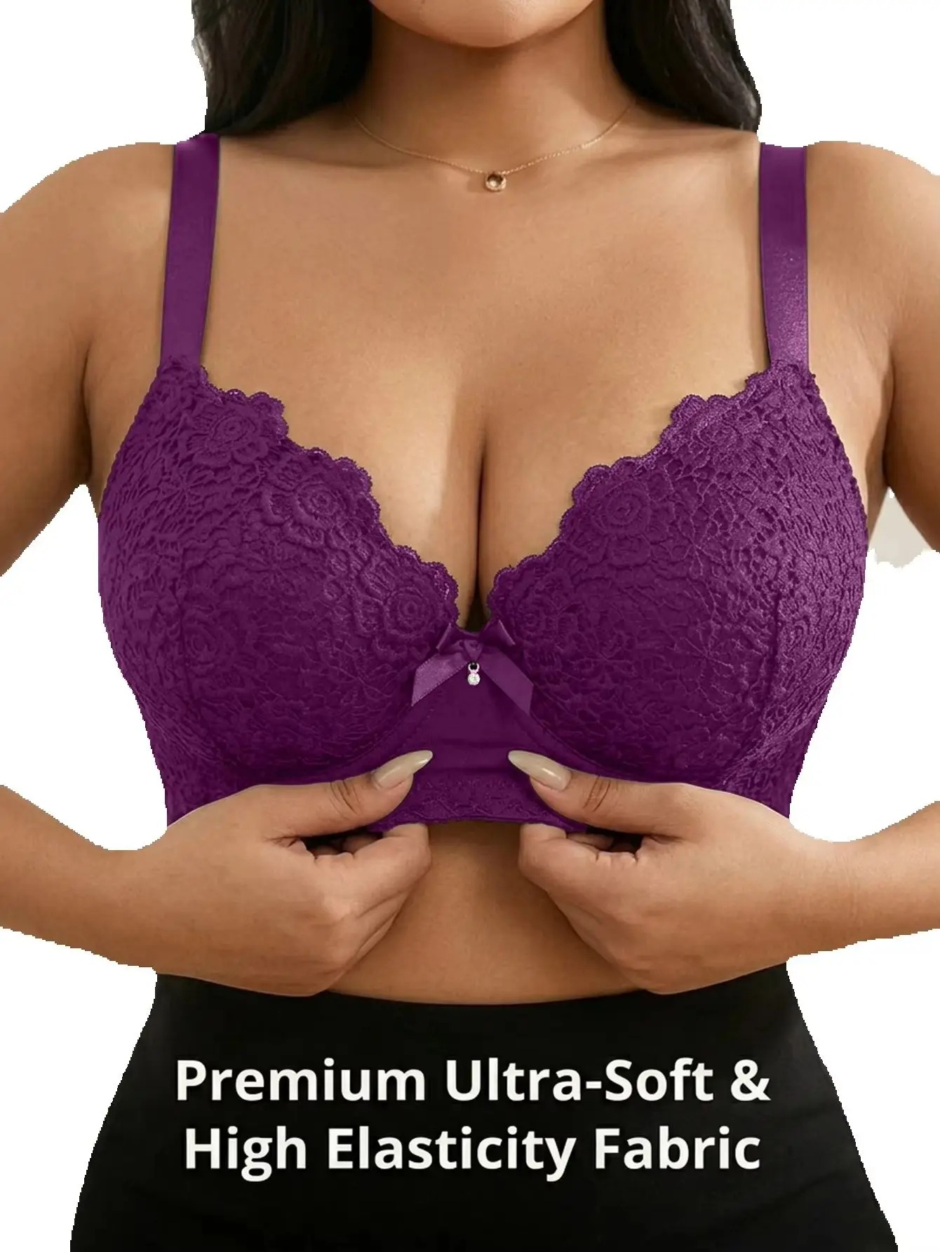 Women Plus Size Floral Push Up Bra Underwire Side Support Anti-Sagging with Wide Adjustable Straps Full Cup Brassiere view 4