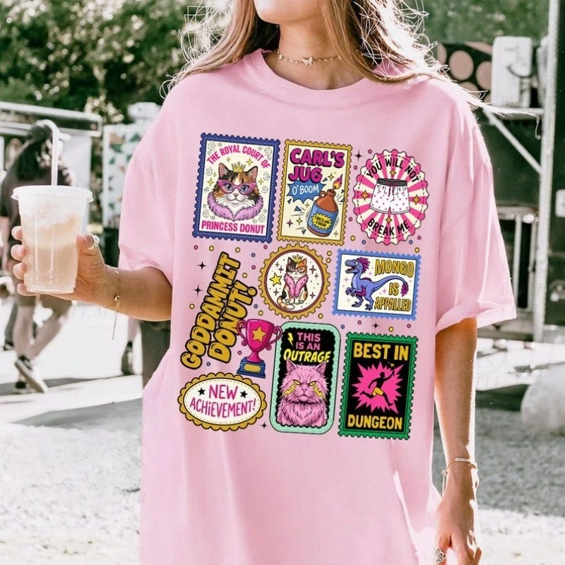 Stamps Dungeon Crawler Carl Graphic T Shirts Cute Princess Donut and Mongo Shirt Geeky Cat Love File Fantasy Bookish Unisex Tops