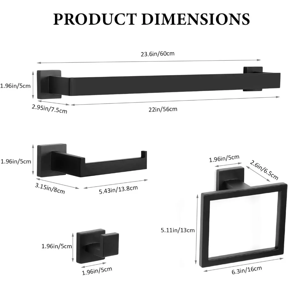 مجموعة أجهزة الحمام باللون الأسود غير اللامع مكونة من 10 قطع، مجموعة قضيب المناشف للحمام تتضمن شريط المناشف مقاس 24 بوصة، حلقة المنشفة TP - شعبية #2