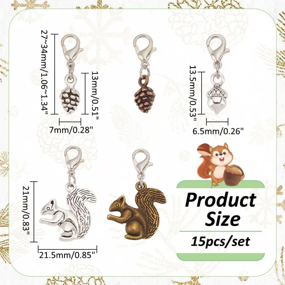 1Set 15 Pcs 5 Styles Squirrel Stitch Markers Enamel Crochet Stitch Marker Charms Removable Lobster Clasp Locking Stitch Marker