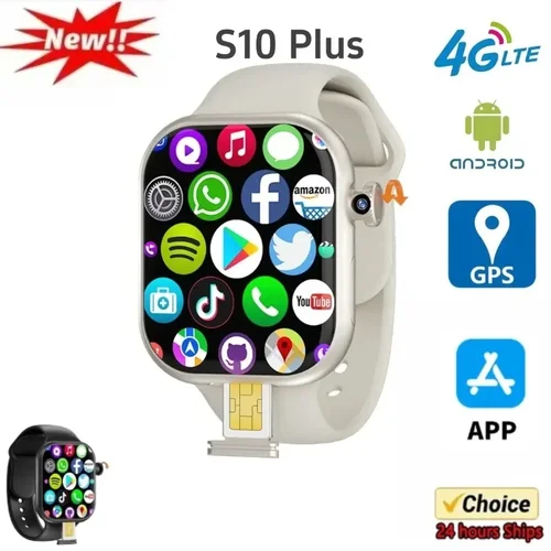 Reloj inteligente S10 Plus 4G Android con cámara rotativa Amoled de 2,29 pulgadas, videollamada, GPS, WIFI, 256GB de almacenamiento, descarga de aplicación, reloj inteligente