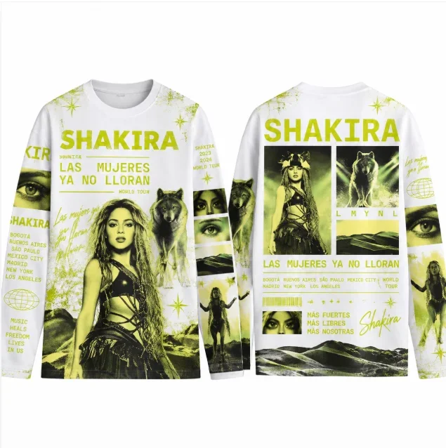 Shakira Las Mujeres Ya No Lloran 2026 World Tour Long Sleeve Unisex Hip Hop Pop Costume Retro Loose