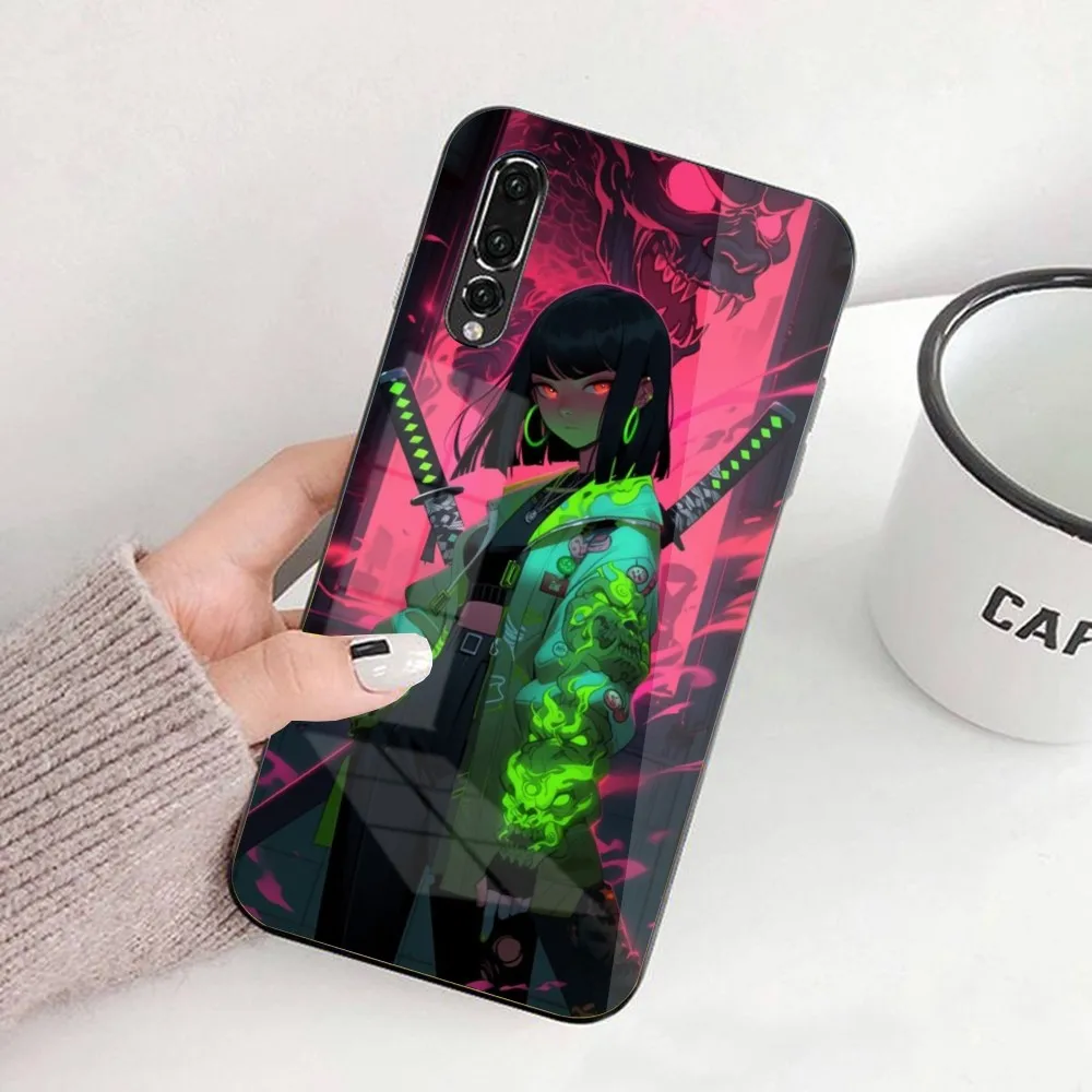 Weapon Sword Girl Mobile Cell Phone Case for Huawei P50 P40 P30 P20 Pro Mate 40 30 20 Pro Nova 9 8 7 PC Glass Phone Cover Funda