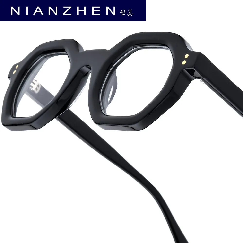 NIANZHEN Acetate Eyeglasses Frame Men New Polygon Brand Design Glasses Women Retro Vintage Eyewear Japanese Spectacles 29002