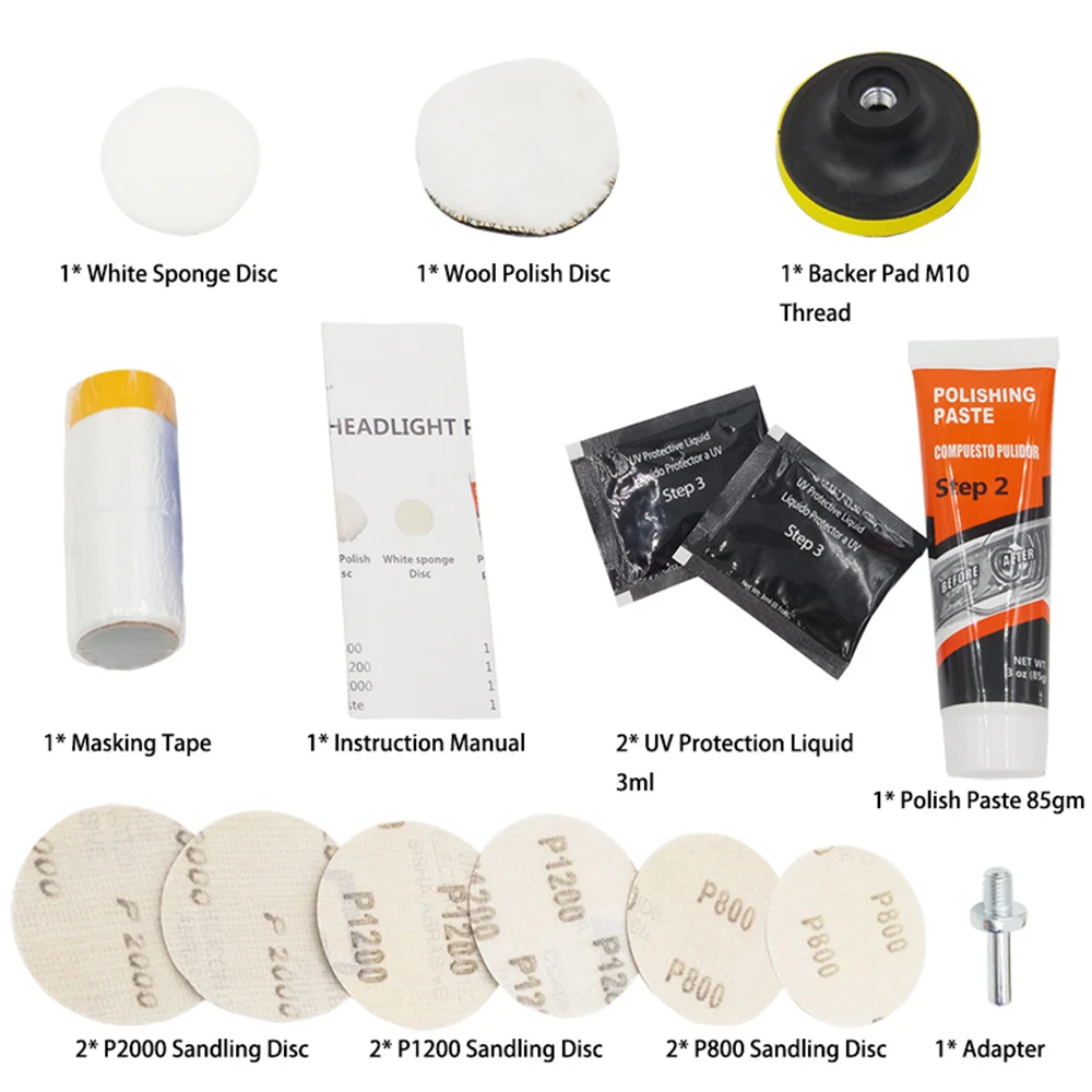 Kit de polimento para restauração de faróis de automóveis, pasta de polimento de luz de carro, proteção uv, conjunto de restauração, manutenção