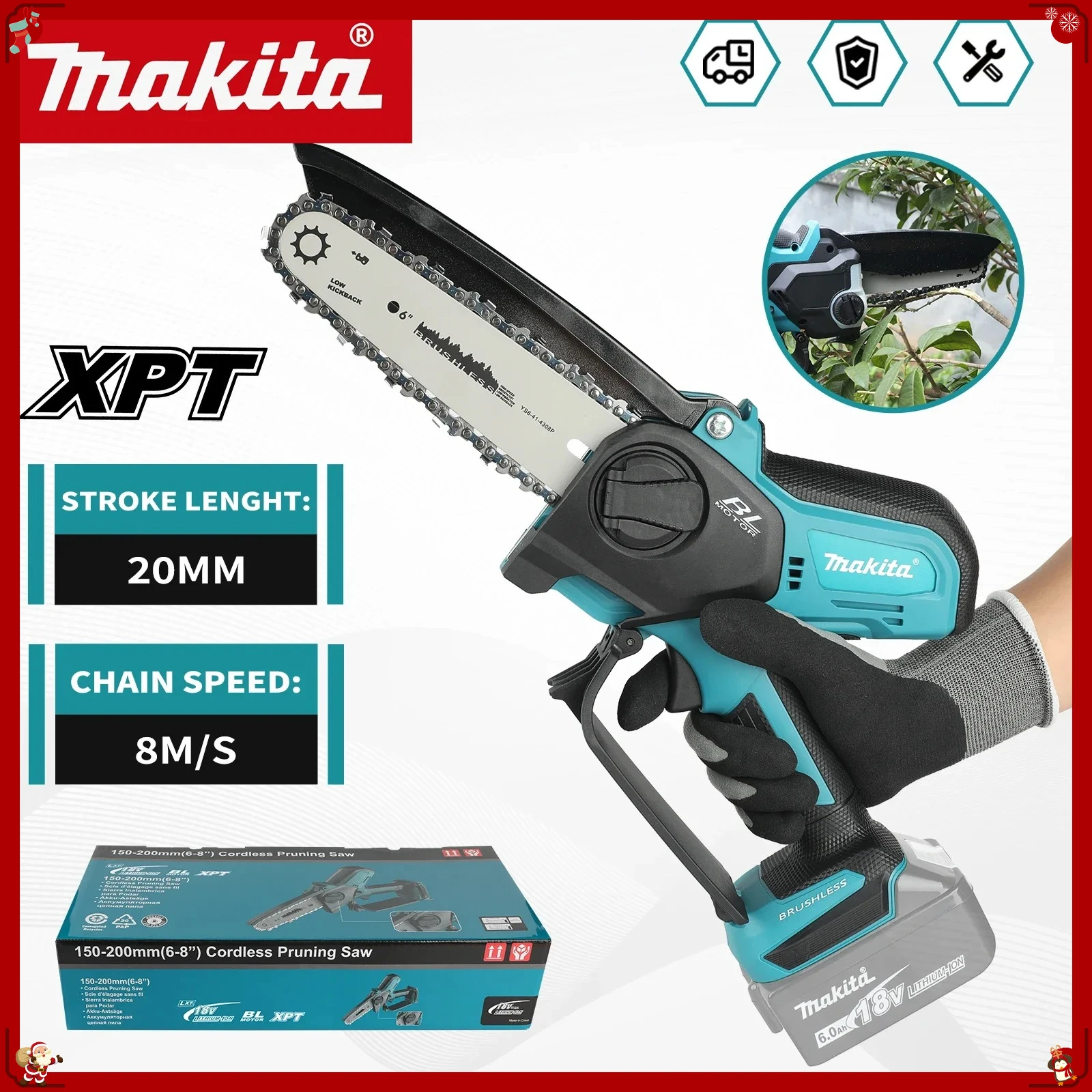 

Makita 18V Battery Chain Saw Electric Saw Handheld Portable Wood Logging Chainsaw Garden Pruning Wood Power Tool 6-Inch