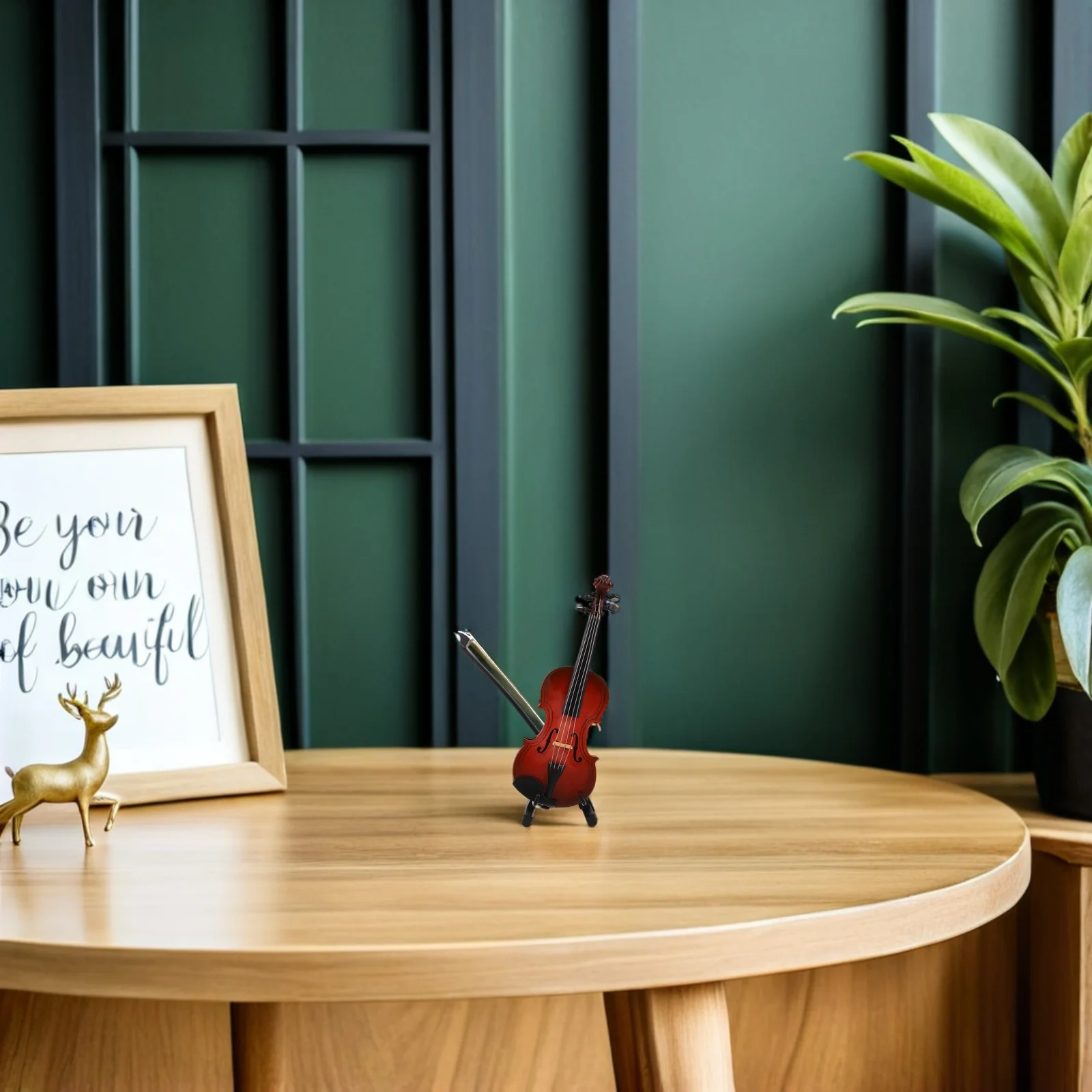 

Mini Wood Violin 12Cm Realistic Hand Carving Tiny Musical Instrument Ornament Complete Set for Office Home Music