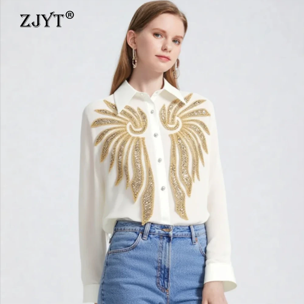 

ZJYT Elegant White Shirt Woman Clothes Clearance Sale Shirts & Blouses Korean Tops Camisas & Blusas Luxury Designer Lady Cheap