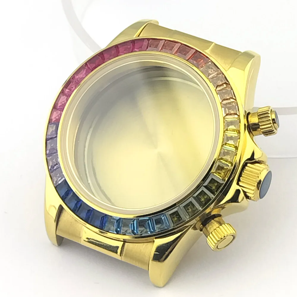 39,3 mm farbiges Kristall-Diamant-Gehäuse, passend für VK63-Uhrwerk, Silber, Roségold, Schwarz, Uhrenzubehörteile, kann zusammengebaut werden. – Detail 5