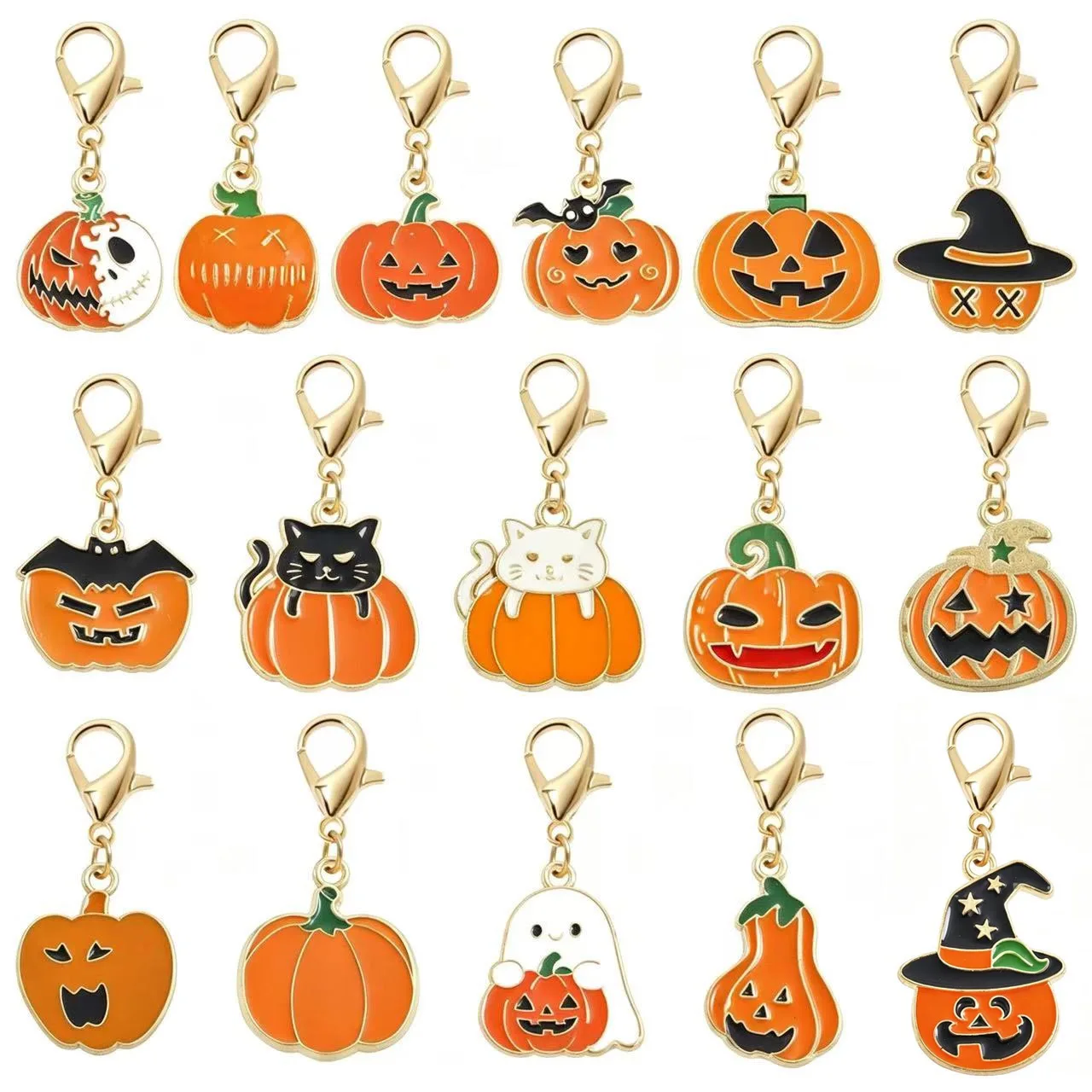 Halloween-Kürbis-Geist-Katzen-Anhänger mit Karabinerverschluss, Legierungs-Emaille-Taschenornament, Unisex-Rucksack-Accessoire, Partygeschenk – Detail 1