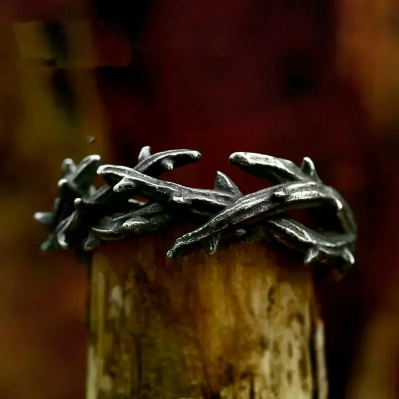 Vintage Crown of Thorns Stainless Steel Ring for Men Women Christmas Gift Statement Jewelry