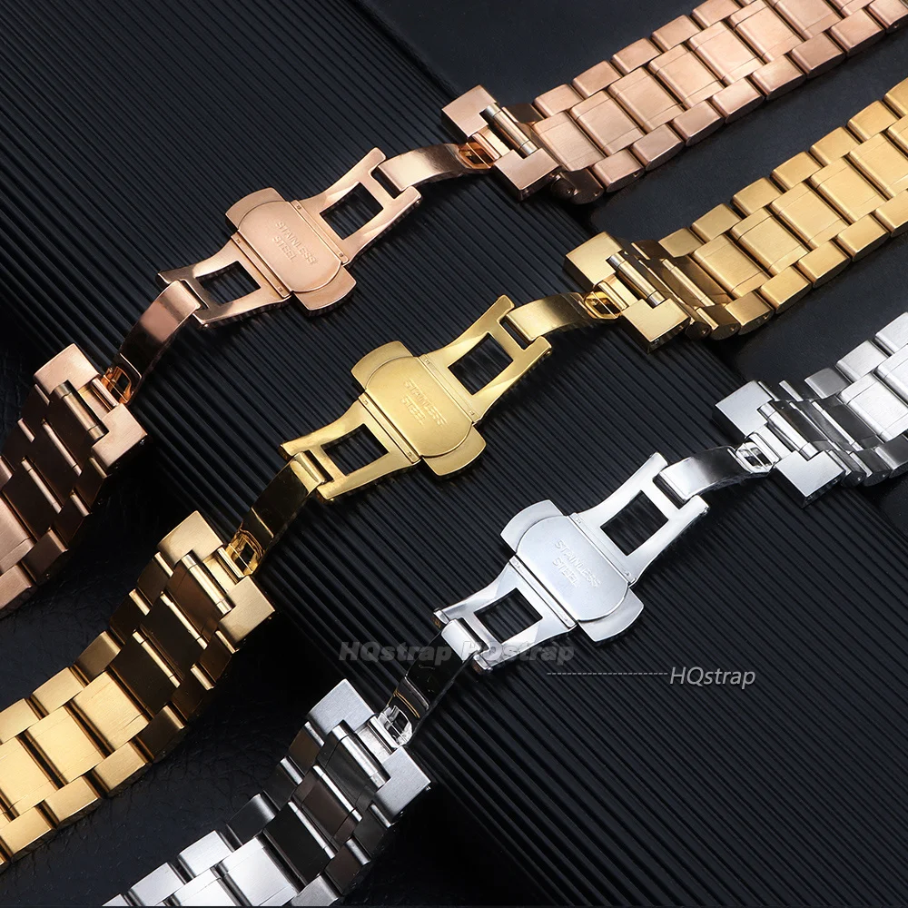 Gebogenes Edelstahl-Uhrenarmband 12/14/16/17/18/19/20/21/22/23/24mm Armband mit Schmetterlingsverschluss für Damen und Herren Universelles Band – Detail 7