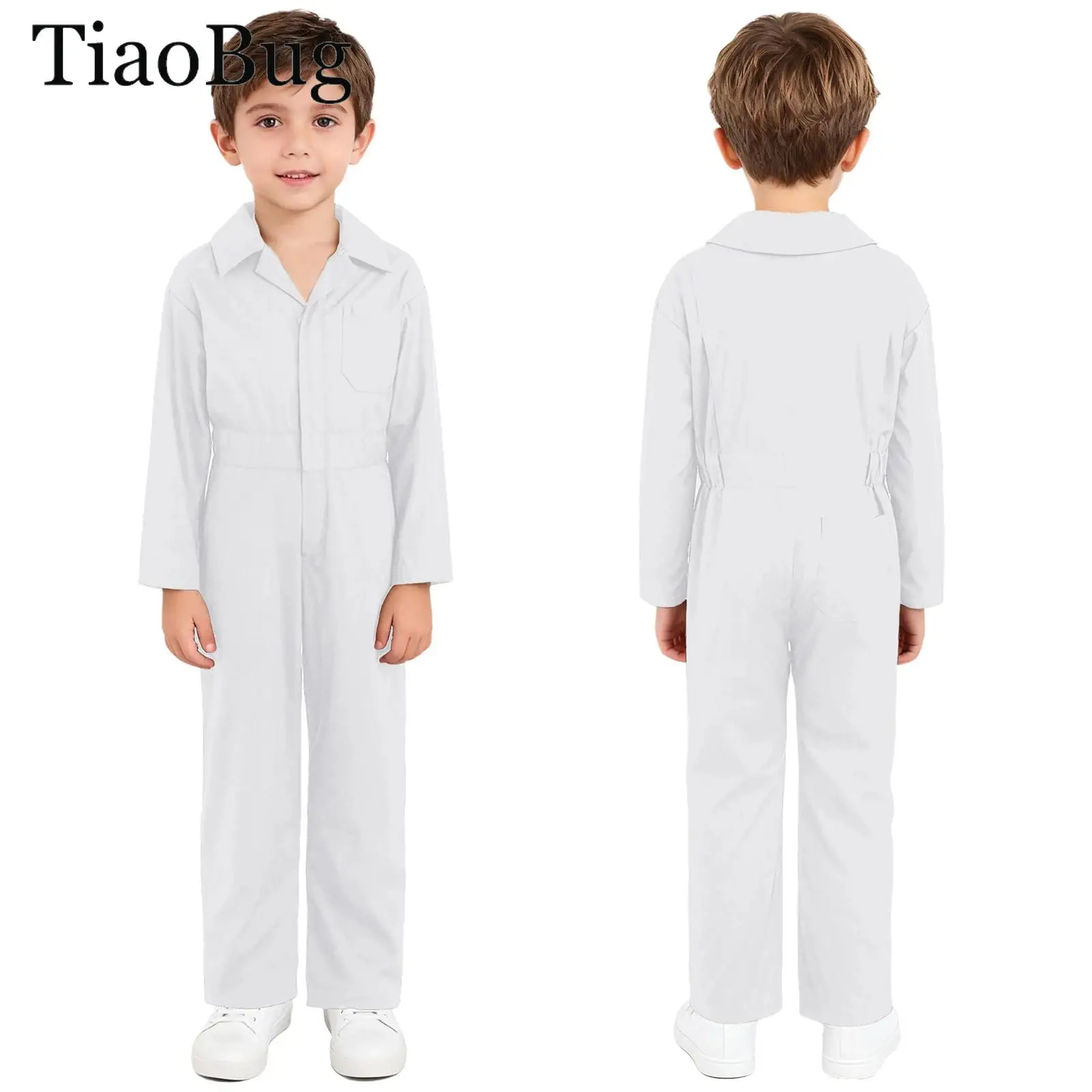 

Fashion Kids Boys Coverall Girls Mechanic Boiler Suit Long Sleeve Turndown Collar Front Zipper Flightsuit Jumpsuit Pocket Romper