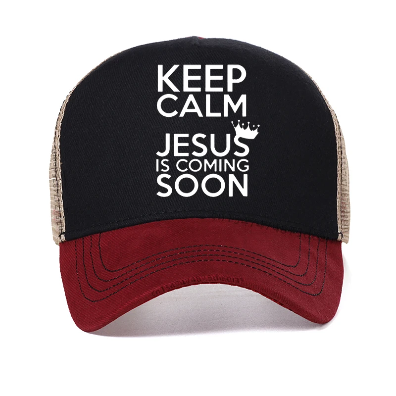 

Keep Calm Jesus Is Coming Soon Funny Baseball Cap Unisex summer outdoor Breathable mesh Trucker Hat Garros