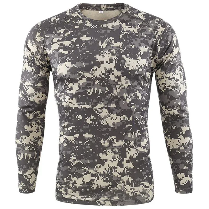 Men 3D Print Camouflage Long Sleeve T Shirt Polyester Quick Dry Crew Neck Tops Outdoor Hunting Fishing Tactical Casual Tee