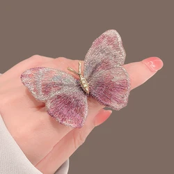 Vintage Handmade Embroidery Silk Butterfly Brooch Pins for Women Temperament Alloy Insect Brooches Lightweight Accessories Gifts