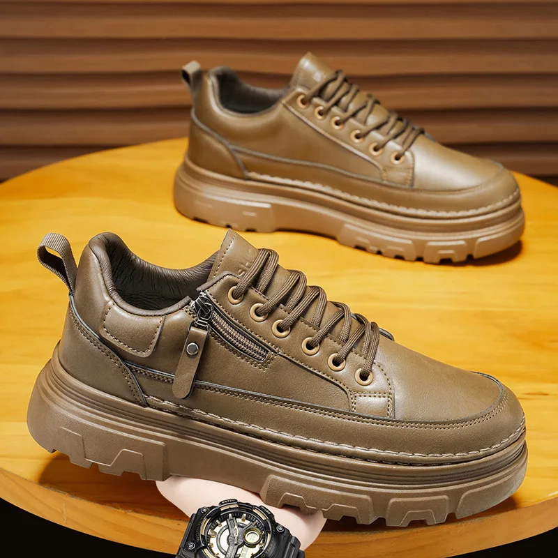 أحذية رياضية كاجوال متعددة الاستخدامات للرجال مقاومة للماء ومضادة للانزلاق وسطح جلدي أحذية تنقل عصرية لربيع الخريف