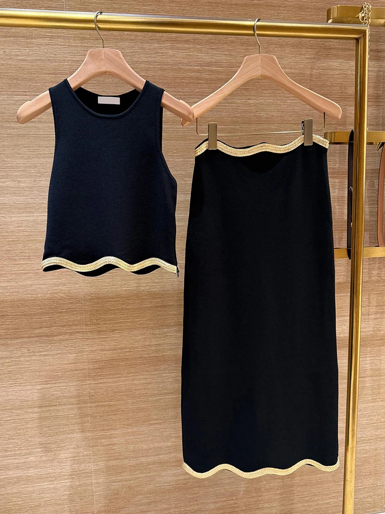 

S Home Nan You High End Women's Summer Diamond Embellied Knitted Vest Top f Skirt Set Faionable Two-Piece Ensemble