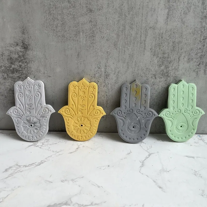 2-Chamber Famati Palm Silicone Mold Hamasa Hand Cement Aromatherapy Bracket Tray DIY Concrete Coaster Handicraft Mold