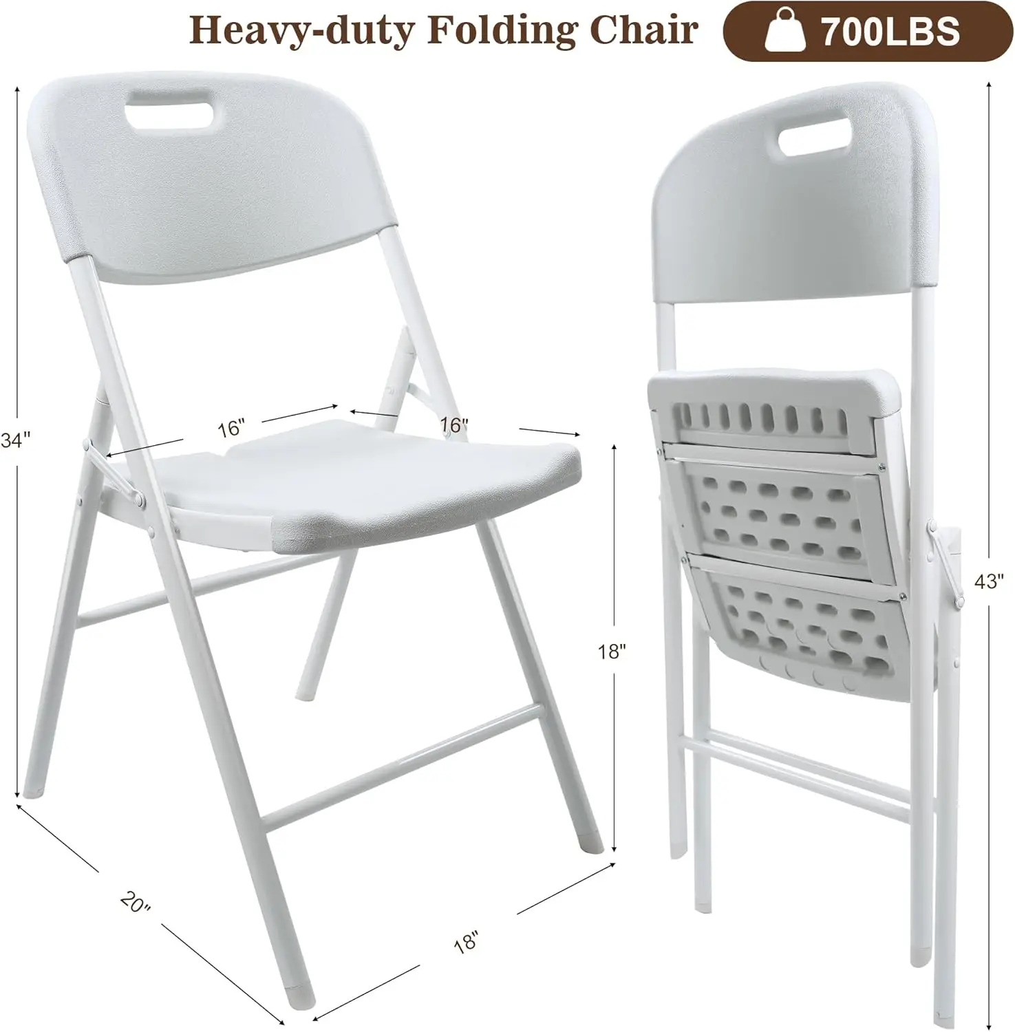 6 عبوات من الكراسي القابلة للطي، 700 رطل، كراسي بيضاء شديدة التحمل للاستخدام الداخلي/الخارجي