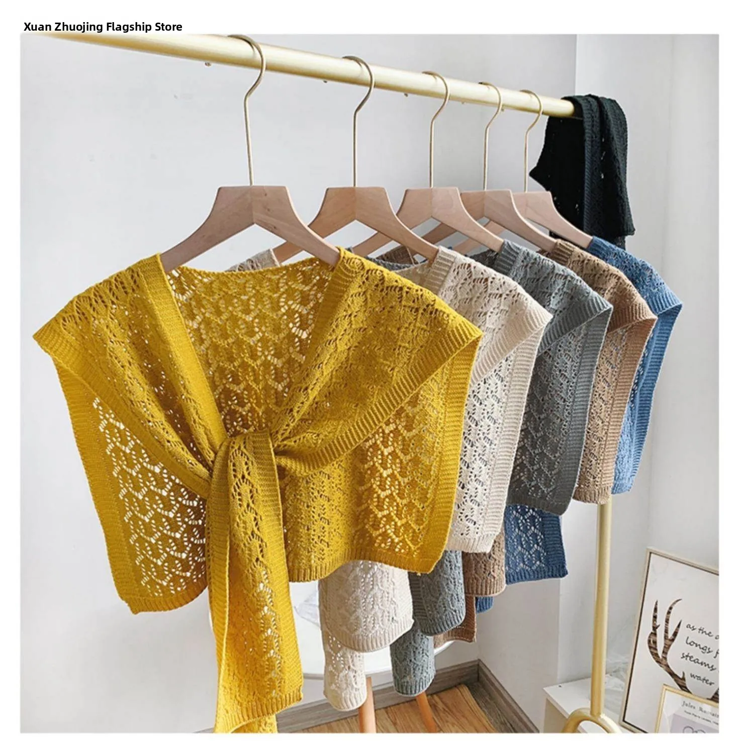 

Модный вязаный летний шарф-накидка для женщин, защита плеч в кондиционируемых помещениях, универсальный ажурный шарф