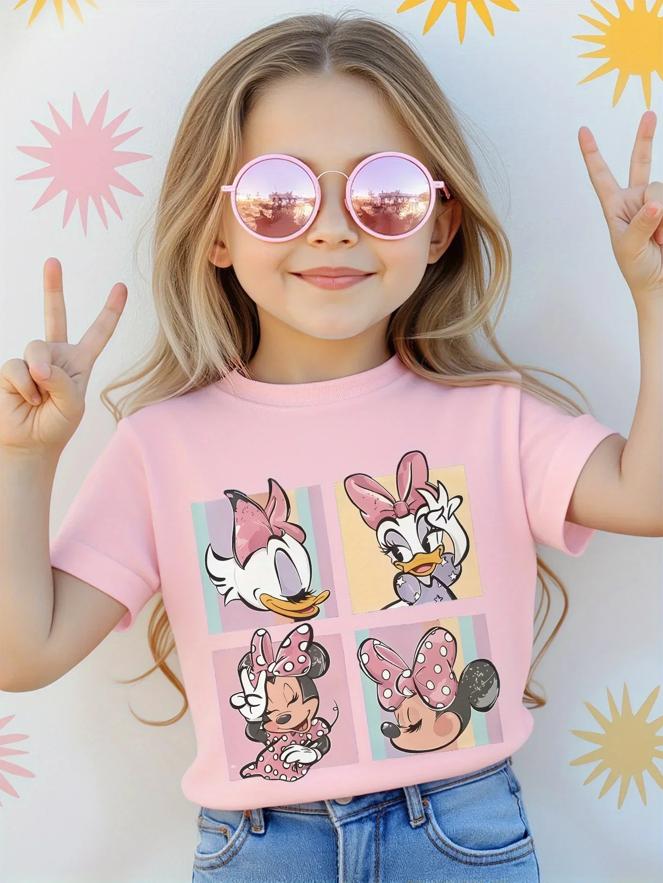 

Disney Potdemiel Minnie Mouse Print 100% Cotton T-shirt, for boys and girls, soft and comfortable short-sleeved t-shirt