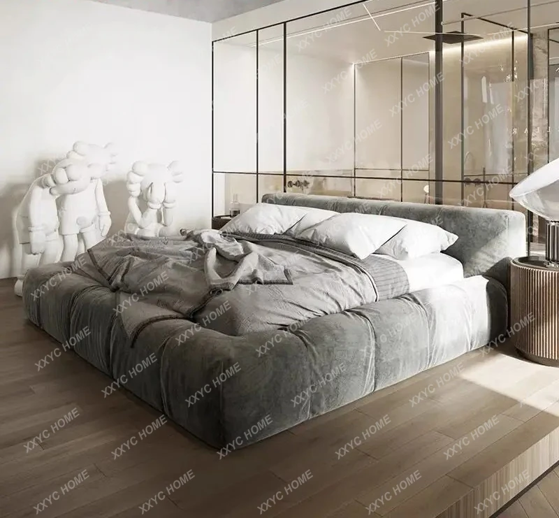 MY New fabric bed tatami wedding bed master room modern simple   double floor bed