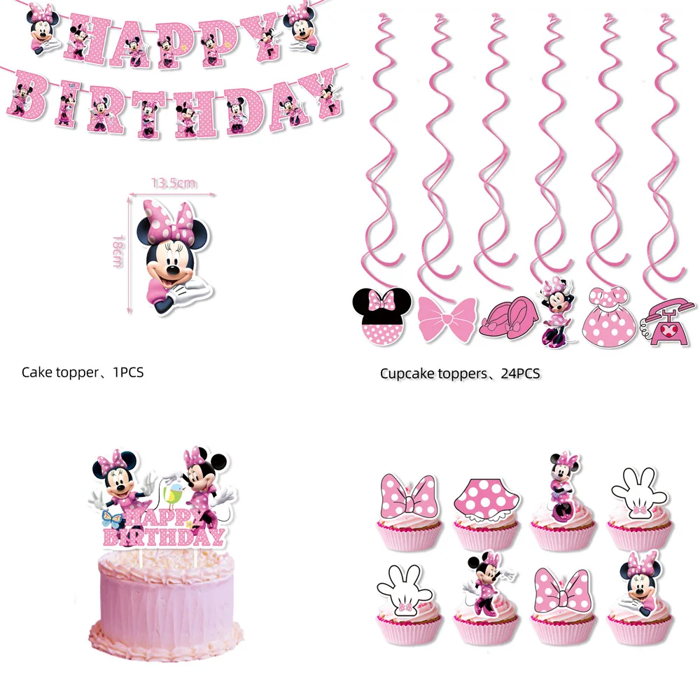 Disney Minnie Mouse Birthday Party Decoration Princess Girl's Party Supplies MInnie Mouse Tableware Balloon Banner Paper Cup image 3