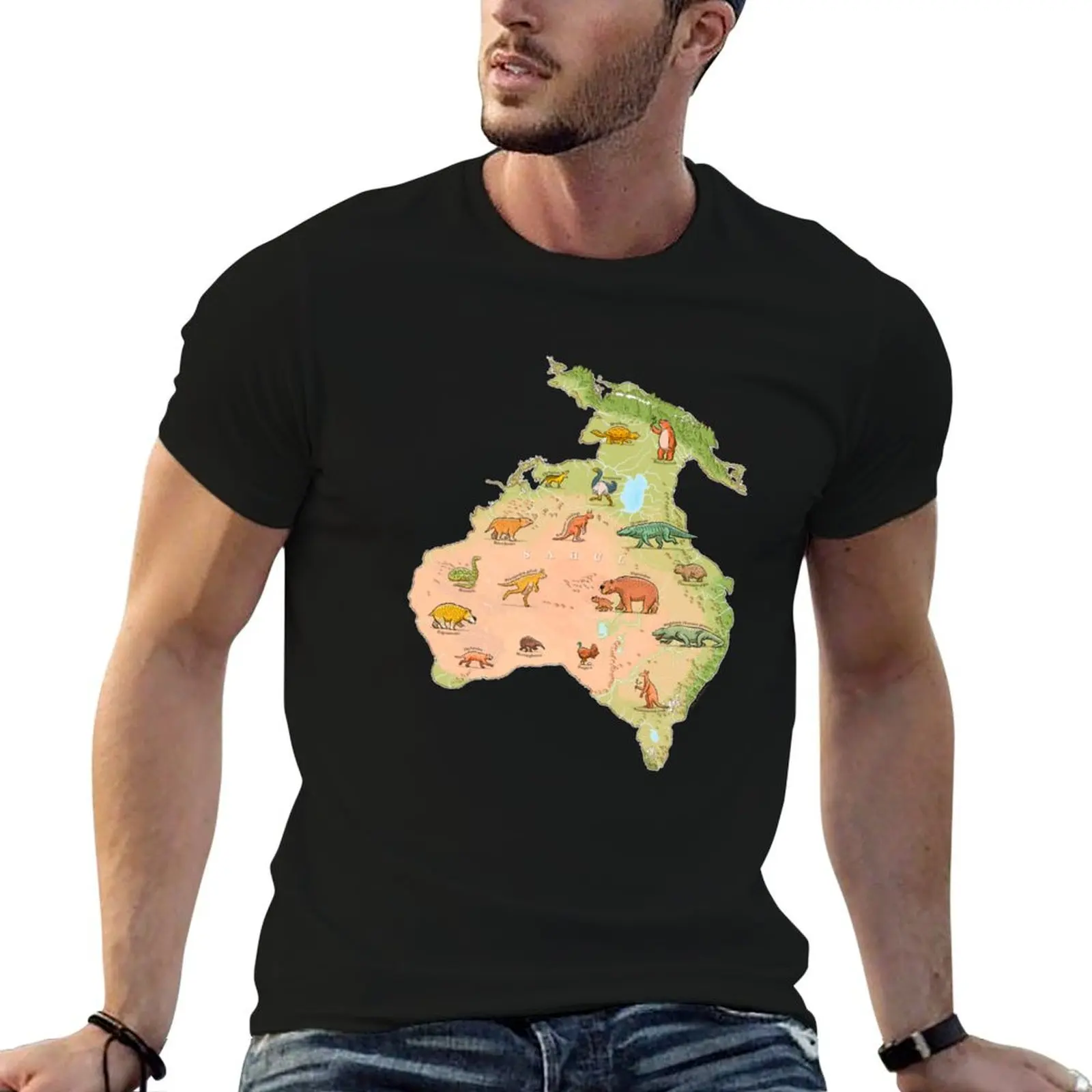 

megafauna cotton Australia Prehistoric men of 100% shirt map tshirt T-Shirt anime t